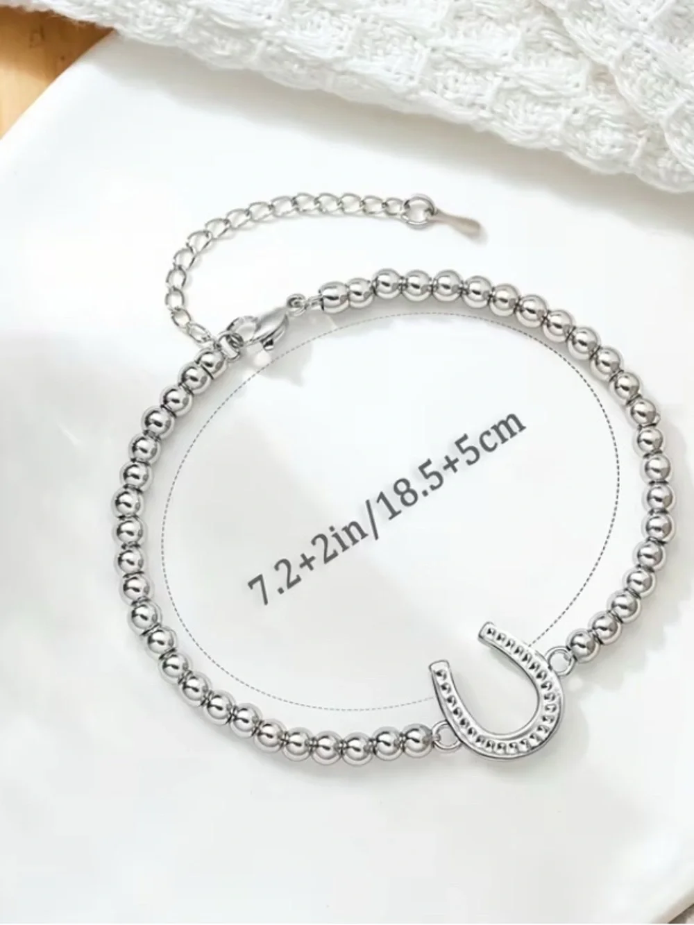 LUCKY Horseshoe Silver tone Beaded Bracelet - Picture 3 of 5